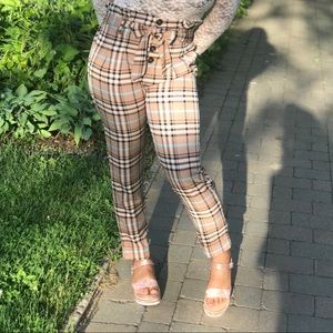 Plaid stretch pants